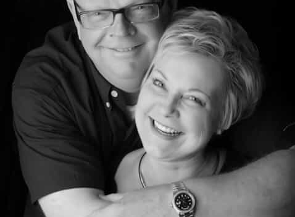 Photo and a man and woman in black and white